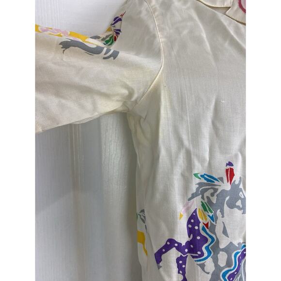 VTG Diane Von Furstenberg Colorful Horses Floral Button Down Shirt 80s - Picture 4 of 11